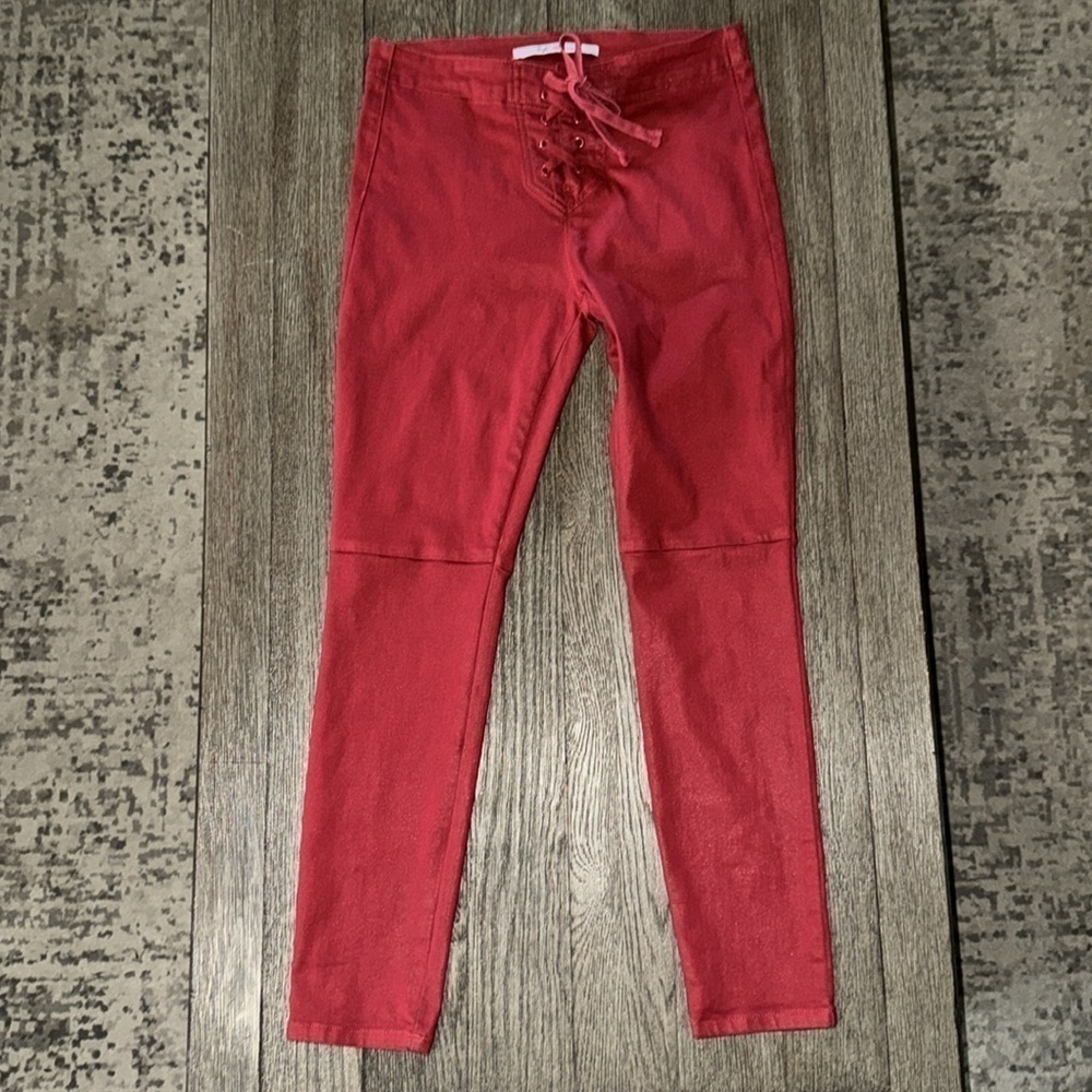 Taylor Hill x Joe's Jeans Mid Rise Skinny Ankle Coated Jeans Red 27